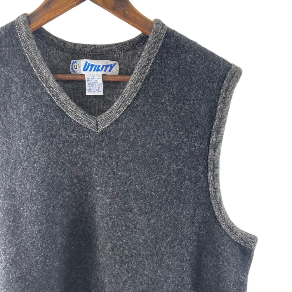 Vintage Large Grey Lambs Wool Utility Sweater Vest